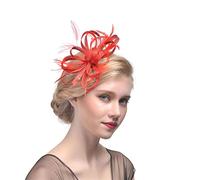 SBJKLYRN chapeau de cocktail, Coiffe en plumes for mariée, accessoire for cheveux, chapeau de soirée for femme, idéal for un mariage, un cocktail ou un goûter.(Red)