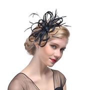 SBJKLYRN chapeau de cocktail, Coiffe en plumes for mariée, accessoire for cheveux, chapeau de soirée for femme, idéal for un mariage, un cocktail ou un goûter.(Black)