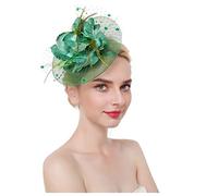 SBJKLYRN chapeau de cocktail， Serre-tête en maille fleurie et plumes for femme, idéal for un mariage, un cocktail, une fête ou un thé(GN)