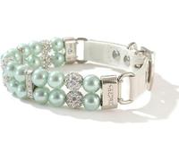 SBJKLYRN Collier pour Chien， Collier de Luxe for Chien, Fait à la Main, en Perles, réglable, Cuir PU, élégant, avec Strass Cristal(Green,L)