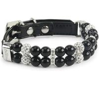 SBJKLYRN Collier pour Chien， Collier de Luxe for Chien, Fait à la Main, en Perles, réglable, Cuir PU, élégant, avec Strass Cristal(Black,S)