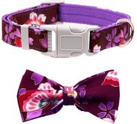 SBJKLYRN Collier pour Chien， Collier Floral for Chien avec nœud Papillon Amovible, Joli Collier personnalisé for Chiots de Petite et Moyenne Taille, Cadeaux for Animaux Compagnie(Purple Set,M)