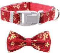 SBJKLYRN Collier pour Chien， Collier Floral for Chien avec nœud Papillon Amovible, Joli Collier personnalisé for Chiots de Petite et Moyenne Taille, Cadeaux for Animaux Compagnie(Red Set,M)