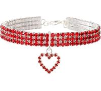 SBJKLYRN Collier pour Chien， Collier for Chien avec Strass et cœur en Cristal Diamant, réglable, Fantaisie, for Petits, Moyens Grands Chiens, Chats Animaux de Compagnie(Red,L)