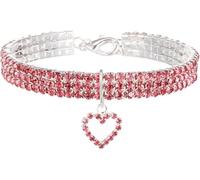 SBJKLYRN Collier pour Chien， Collier for Chien avec Strass et cœur en Cristal Diamant, réglable, Fantaisie, for Petits, Moyens Grands Chiens, Chats Animaux de Compagnie(Pink,M)