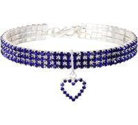 SBJKLYRN Collier pour Chien， Collier for Chien avec Strass et cœur en Cristal Diamant, réglable, Fantaisie, for Petits, Moyens Grands Chiens, Chats Animaux de Compagnie(Blue,L)