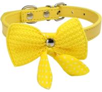SBJKLYRN Collier pour Chien, Collier for Chien en Cuir Mignon avec nœud Tricot for à Papillon Ressort Boucle métal de sécurité Joli Cadeau(Yellow,XS)