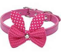 SBJKLYRN Collier pour Chien, Collier for Chien en Cuir Mignon avec nœud Tricot for à Papillon Ressort Boucle métal de sécurité Joli Cadeau(Pink,S)