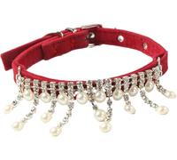 SBJKLYRN Collier pour Chien， Collier for Chien Mignon et éblouissant avec Strass Perles Fantaisie, Pendentif en Cristal Scintillant, for Petits Chiens, Chats Lapins(Red)