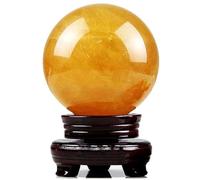 SBJKLYRN Ornement Boule de Cristal, Sphère de Calcite Jaune avec Support en Bois, Boules décoratives Quartz Citrine, guérison des Chakras naturels polis(Diameter 5.9")