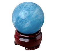 SBJKLYRN Ornement Boule de Cristal, Sphère de Pierres précieuses en Perles d'aigue-Marine Naturelles, avec Support Bois, diseuse Bonne Aventure, décoration Maison(23~26mm)