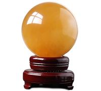 SBJKLYRN Ornement Boule de Cristal, Sphère de Quartz Calcite Jaune Feng Shui avec Support for la décoration Jardin et Maison(80mm)