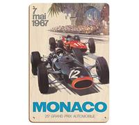 SBKGBIEHG Plaque en métal Monaco - 25e Grand Prix Automobile - Formule 1 F1 Car Racing par Michael Turner C.1967 Décoration murale rétro pour maison, cuisine, bar, café, club, grotte - 20 x 30 cm