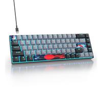 SbocKeeb Clavier de Jeu 60 pour Cent - Mini Clavier Mécanique 65 pour Cent Rétroéclairé par LED, 68 Touches Gamer Filaire QWERTY Américain avec Switchs Rouges pour PC/Ordinateur Portable (Ice Dolch)