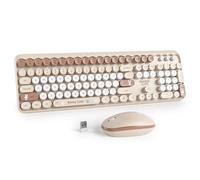 SbocKeeb Clavier Souris sans Fil, Clavier Touche Ronde Retro Machine à écrire, Cute Clavier Ordinateur 2.4G, Américain QWERTY, Claviers Ergonomique sans Fil à 104 Touches (Bunny Beige)