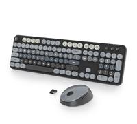 SbocKeeb Clavier Souris sans Fil, Clavier Touche Ronde Retro Machine à écrire, Cute Clavier Ordinateur 2.4G, Américain QWERTY, Claviers Ergonomique sans Fil à 104 Touches (Gradient Dark)