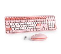 SbocKeeb Clavier Souris sans Fil, Clavier Touche Ronde Retro Machine à écrire, Cute Clavier Ordinateur 2.4G, Américain QWERTY, Claviers Ergonomique sans Fil à 104 Touches (Bunny Pink)