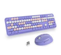 SbocKeeb Combo clavier et souris sans fil, taille complète 2,4 GHz, clavier rond coloré, récepteur USB Plug and Play pour Win PC ordinateur portable de bureau Mix violet