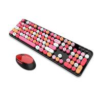 SbocKeeb Combo clavier et souris sans fil, taille complète 2,4 GHz Round Keycap Colorful Keyboards, Plug and Play USB Receiver for Win PC Laptop Desk-Mix Black