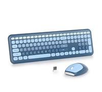 SbocKeeb Ensemble clavier et souris sans fil pour machine à écrire rétro 104 touches Bleu mer avec touches rondes silencieuses, idéal pour les ordinateurs portables et les ordinateurs de bureau