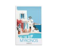 SboJi Mykonos Poster de voyage vintage Grèce 30 x 45 cm Art mural moderne pour décoration d'intérieur, bureau, chambre à coucher, salon
