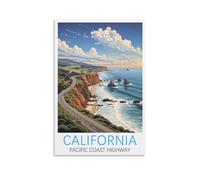 SboJi Poster sur toile vintage California Pacific Coast Highway - 30 x 45 cm - Décoration d'intérieur moderne - Pour bureau, chambre à coucher, salon