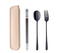 SBOMHS Cuillère Fourchette Baguettes Ensemble de 3 pièces Acier Inoxydable Vaisselle Coffret Cadeau Voyage Camping Vaisselle Pratique Conception(Noir)