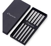 SBOMHS Lot de 5 paires de baguettes chinoises en acier inoxydable argenté pour sushi japonais, coréen, 23,4 cm de long, passe au lave-vaisselle, bon cadeau pour Noël/anniversaire