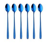 SBOMHS Lot de 6 cuillères à café latte macchiato en acier inoxydable 18/10 - Long manche - Pour café, cappuccino, dessert - 20 cm - Pour café au lait Nutella - Bleu