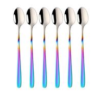 SBOMHS Lot de 6 cuillères à café Latte Macchiato en acier inoxydable 18/10 - Long manche - Pour café, cappuccino, dessert - 20 cm - Pour yaourt, Nutella, café au lait (dégradé de couleurs arc-en-ciel)