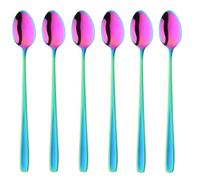 SBOMHS Lot de 6 cuillères à latte macchiato en acier inoxydable 18/10 - Manche long pour café, cappuccino, dessert, long drink, Nutella, café au lait - Grandes cuillères à yaourt 20 cm - Arc-en-ciel