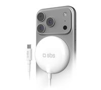 SBS Alimentation MagSafe Qi2 25W, Chargeur sans Fil Magnétique, Certifié Qi2 25W, Alimentation USB-C, Chargeur avec Recharge Rapide, Design Slim, Compatible avec iPhone et Android, Blanc