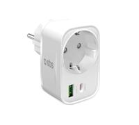 SBS Bloc d’Alimentation Multi-Socket 20W USB-C USB-A, Prise Schuko Traversante, Power Delivery (PD) 20W, Recharge Rapide, Chargeur USBC et USBA, Chargeur pour iPhone, Samsung et Tablette, Blanc