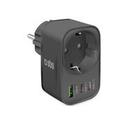 SBS Chageur Multi-Socket USB-C USB-A; Prise Schuko traversante Max 3500W, Power Delivery (PD) 30W, Charge Rapide, Portes USBC et USBA, Alimentation pour iPhone, Samsung et Tablet, Noir