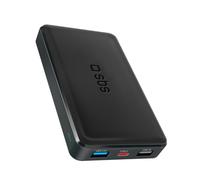 SBS Batterie Externe 10K Slim, 10000mAh, Power Bank avec Recharge Rapide, Intelligent Charge (IC), LED de Charge, 1 USB-C, 2 USB-A, Chargeur Portable de Voyage, Design Compact, Noir