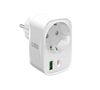 SBS Bloc d’Alimentation Multi-Socket 20W USB-C USB-A, Prise Schuko Traversante, Power Delivery (PD) 20W, Recharge Rapide, Chargeur USBC et USBA, Chargeur pour iPhone, Samsung et Tablette, Blanc