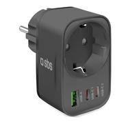 SBS Chageur Multi-Socket USB-C USB-A; Prise Schuko traversante Max 3500W, Power Delivery (PD) 30W, Charge Rapide, Portes USBC et USBA, Alimentation pour iPhone, Samsung et Tablet, Noir