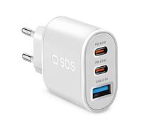SBS Chargeur 55W Total, 2 chargeurs Ultra-Rapides USB-C Power Delivery 45W et 1 Chargeur Mural USB-A 10W pour iPhone, Samsung Oppo, Xiaomi, tablettes et Ordinateurs Portables