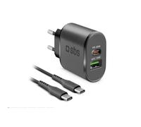 SBS Chargeur de Voyage à Charge Rapide 18W pour iPhone, Samsung, Oppo, Xiaomi, kit de Chargement avec Chargeur Power Delivery et câble USB-C vers USB-C, Noir