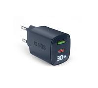 SBS Chargeur multiport 30W avec écran LCD, 1 Port USB-C et 1 USB-A, Prise européenne, Power Delivery, idéal pour Smartphones Android, iPhone, Tablette, MacBook