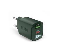 SBS Chargeur multiport 30W avec écran LCD, 1 Port USB-C et 1 USB-A, Prise européenne, Power Delivery, idéal pour Smartphones Android, iPhone, Tablette, MacBook