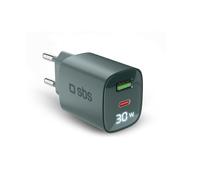 SBS Chargeur multiport 30W avec écran LCD, 1 Port USB-C et 1 USB-A, Prise européenne, Power Delivery, idéal pour Smartphones Android, iPhone, Tablette, MacBook