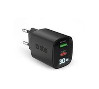 SBS Chargeur multiport 30W avec écran LCD, 1 Port USB-C et 1 USB-A, Prise européenne, Power Delivery, idéal pour Smartphones Android, iPhone, Tablette, MacBook