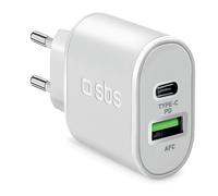 SBS Chargeur Secteur USB-C 20W Power Delivery (PD) Charge Rapide pour Smartphones & Tablettes - 100-250V, Blanc - Réf: TETRPD20W