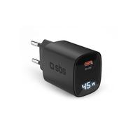 SBS Chargeur USB-C 45W avec écran LCD, Prise européenne, Power Delivery, idéal pour Smartphones Android, iPhone, Tablette, MacBook