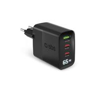 SBS Chargeur USB-C 65W avec écran LCD, 2 Ports USB-C, 1 Port USB-A, Prise européenne, Power Delivery, idéal pour Smartphones Android, iPhone, Tablette, MacBook, Ordinateur Portable