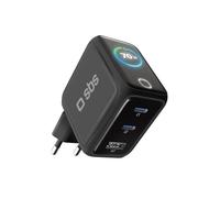 SBS Pulse Power 70W USB-C, Technologie GaN, Power Delivery (PD 3.0 PPS), Affichage Intelligent AI, Contrôle Tactile, AFC, Alimentation avec Recharge Rapide, Chargeur pour Notebook, iPhone, Android