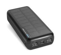 SBS Solar PowerBank, 20.000mAh, Power Bank avec Panneau Solaire, Charge Rapide, Intelligent Charge (IC), USB-C, USB-A, Chargeur Portable de Voyage, Design Compact, Noir