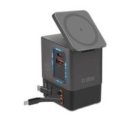 SBS Station de Charge 6in1 100W USB-C, Recharge sans Fil 15W, Compatible MagSafe, Power Delivery (PD 3.0 PPS), 2X Câble rétractable, Alimentation pour Ordinateur Portable, iPhone, AirPods, Noir