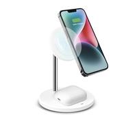 SBS Station de Charge sans Fil 2-en-1, Charge Rapide 15 W, Magsafe, Système de Détection Automatique (ADS), Design Minimal, Magnétique, Chargeur pour iPhone, Airpods, Samsung, Smartphone, Blanc